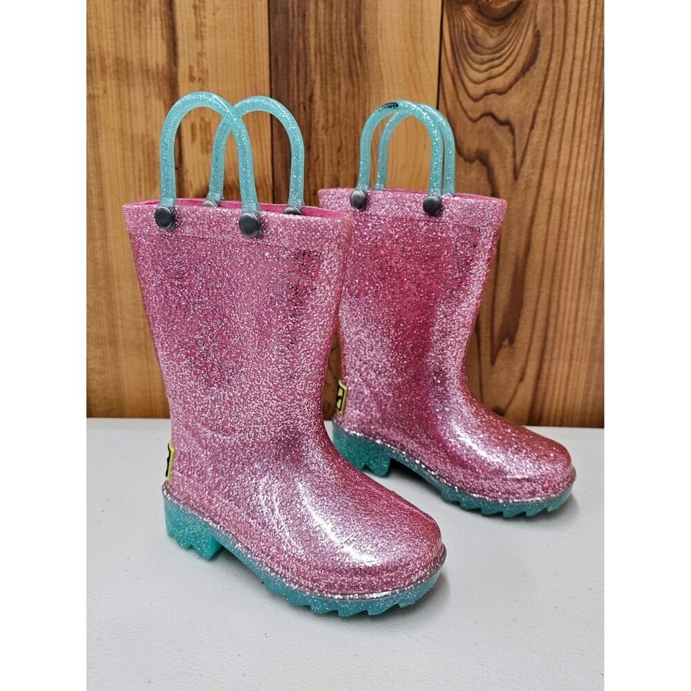 Western Chief Shimmer Glitter Lighthed Pink Toddler's Rain Boots Size 5T